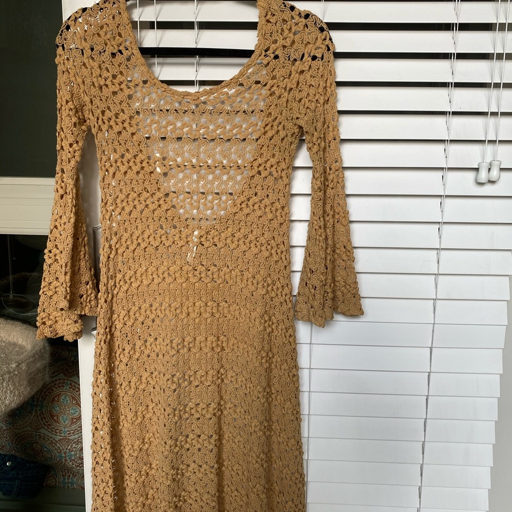 Golden hand knitted dress